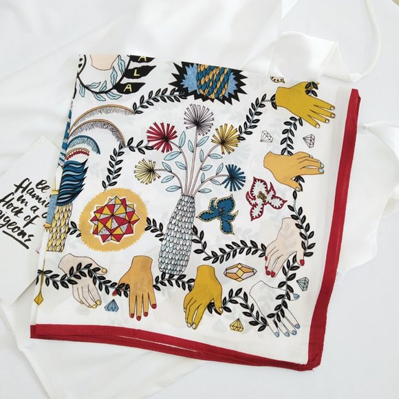 Vintage Accessories - 💕Last one Hand Floral Art Chic silk scarf